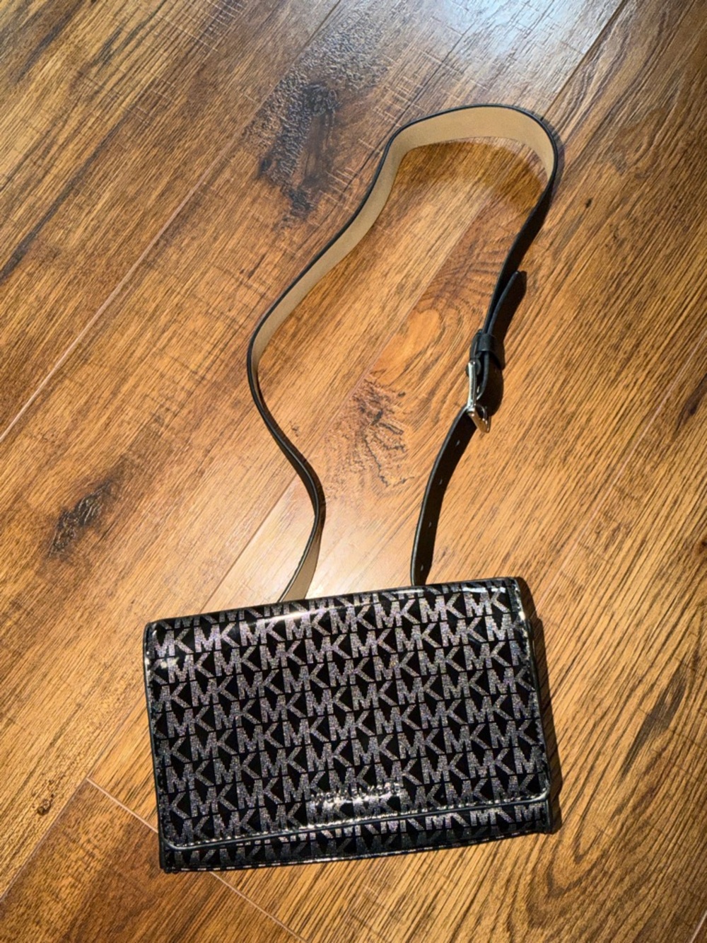 Michael Kors Black & silver MK Logo Crossbody belt Bag